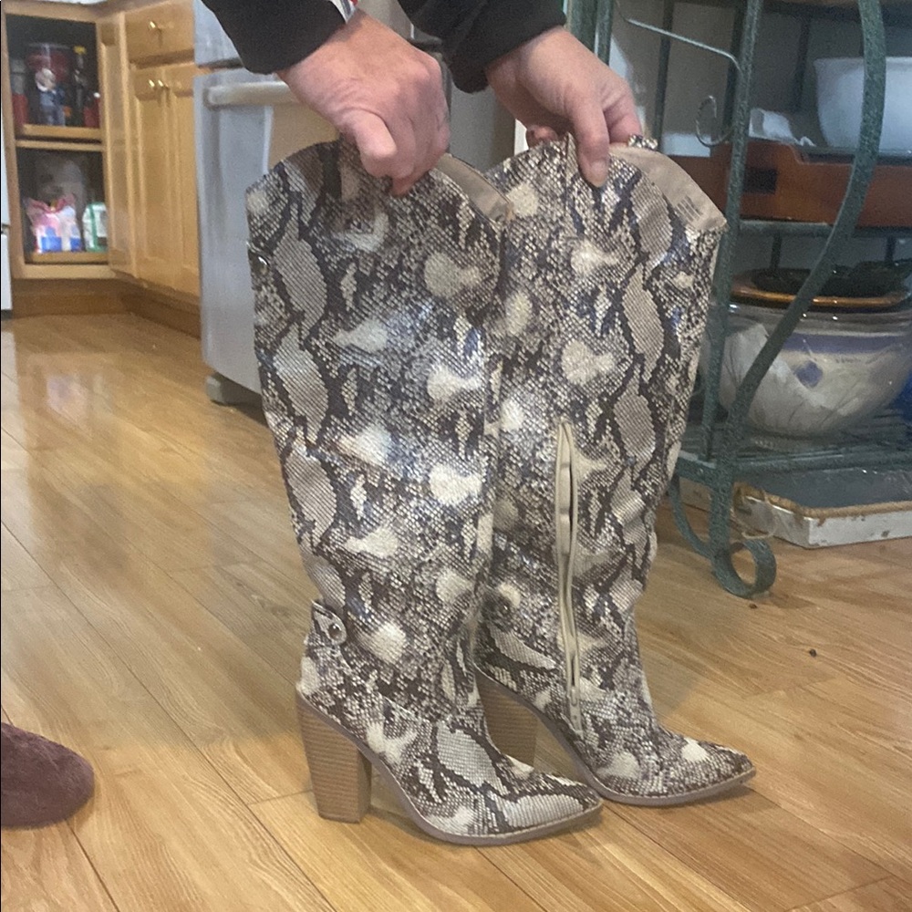 JustFab Gray and Cream Over the Knee Boots